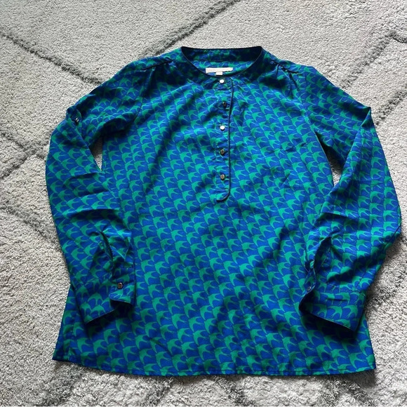 Banana Republic blouse blue green printed All Day top retro XS - Picture 2 of 7